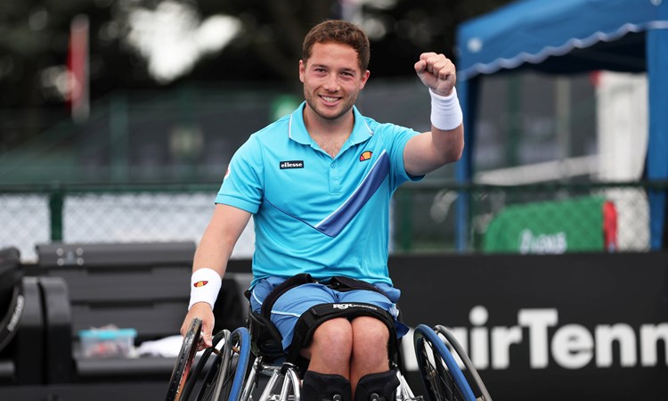 Alfie Hewett celebrates winning the men's singles title at the Lexus British Open