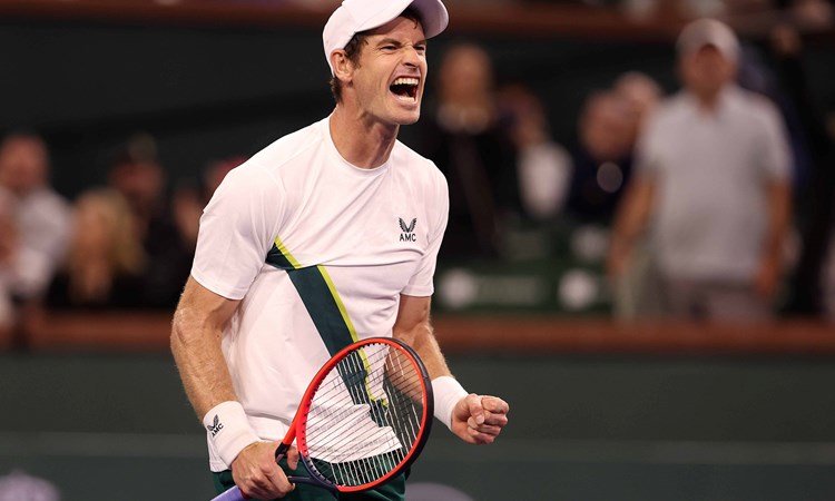 Andy Murray celebrating on court at Indian Wells