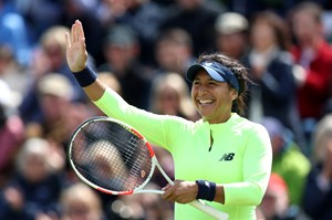 Heather Watson waves at the crowd at the Rothesay Open Nottingham